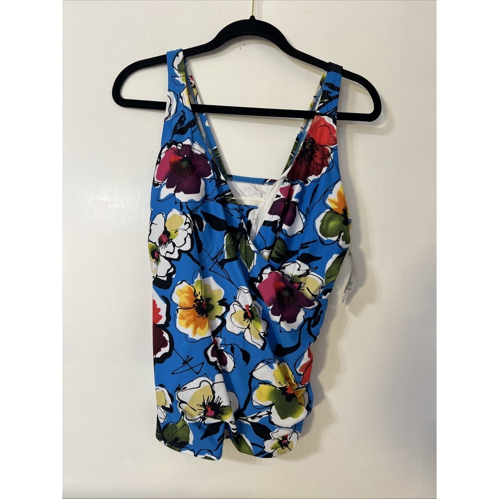 NWT St Johns Bay Womens Padded‎ Tankini Swim Suit Top Sz 18W Blue Floral